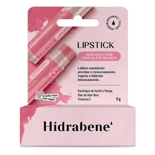 Hidratante Labial Hidrabene Lipstick Morango com chocolate Branco 5g