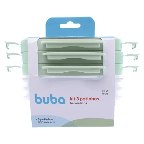 Kit 3 Potes Hermticos Buba Com Trava Antivazamento Verde