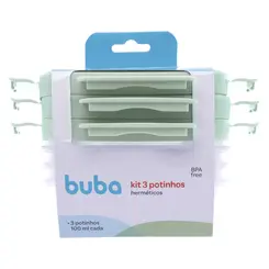 Kit 3 Potes Hermticos Buba Com Trava Antivazamento Verde