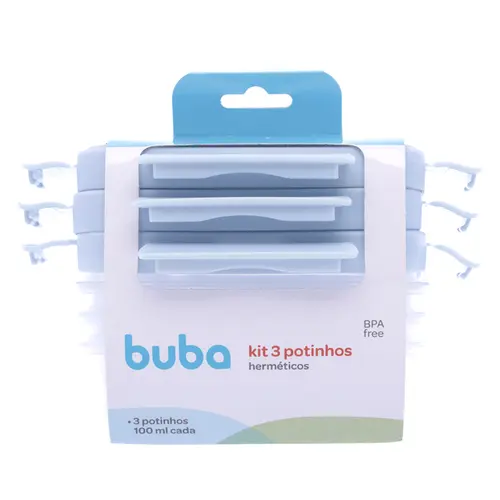 Kit 3 Potes Hermticos Buba Com Trava Antivazamento Azul