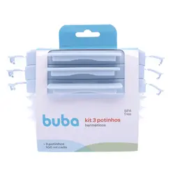 Kit 3 Potes Hermticos Buba Com Trava Antivazamento Azul