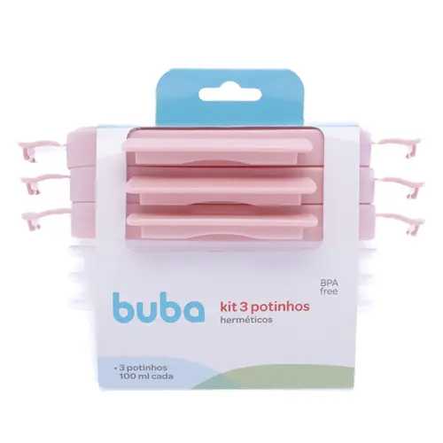 Kit 3 Potes Hermticos Buba Com Trava Antivazamento Rosa