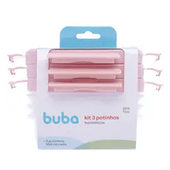 Kit 3 Potes Hermticos Buba Com Trava Antivazamento Rosa