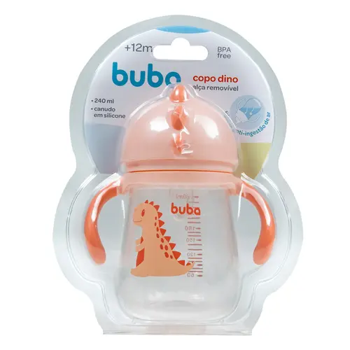 Copo Treinamento com Ala e Canudo Buba Dino Rosa 240ml