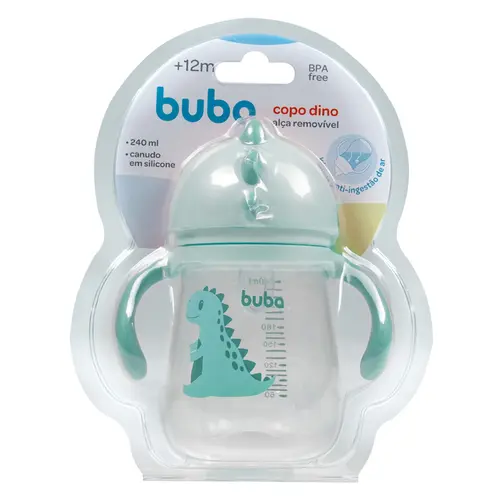 Copo Treinamento com Ala e Canudo Buba Dino Verde 240ml