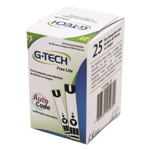 Tira Reagente Medição De Glicose No Sangue G-tech Lite 25un