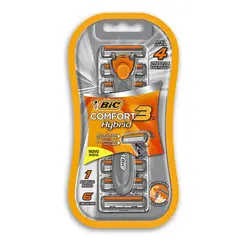 Aparelho De Barbear Bic Confort3 Hybrid Com 1 Cabo + 6 Cartuchos Barbeador