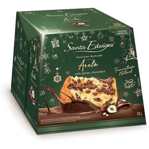 Panettone Gotas de Chocolate com Recheio de Creme de Avelã Sta Edwiges 500g