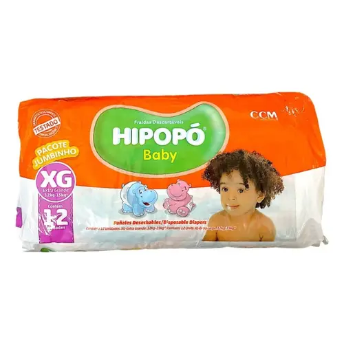 Fralda Infantil Hipopó Baby Pacote Jumbinho XG com 12 Unidades