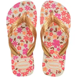 Sandália Havaianas Kids Flores Bege Dourado 25