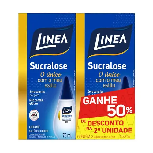 Linea Adoçante Líquido Sucralose 75ml Kit com 2 unidades Leve 25ml Gratis