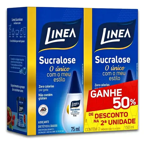 Kit Adoçante Líquido Sucralose Linea Caixa 150ml 2 Unidades Grátis 50% de Desconto na 2ª Unidade