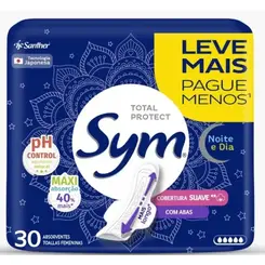 Absorvente Noturno Sym com Abas Cobertura Seca 30un