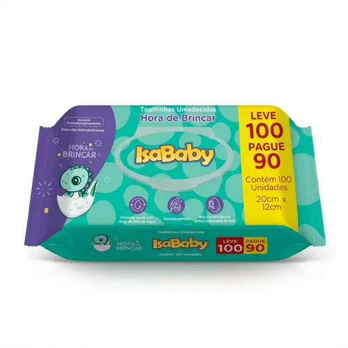 Toalha Umedecida Hora De Brincar Flip Top Isababy Leve 100 unidades Pague 90