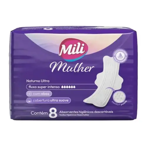 Absorvente Mili Mulher Noturno Ultra Suave com Abas 8un