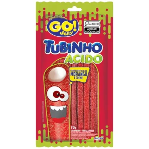 Bala Gelatina Morango Ácido Go Jelly 70g