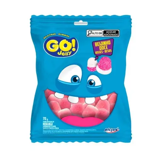 Bala Gelatina Go Jelly Beijo Doce Morango 70g