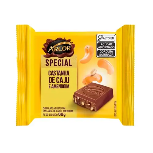 Chocolate Arcor Special Castanha De Caju E Amendoim 60g