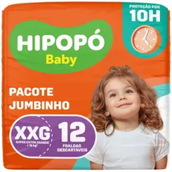 Fralda Hipopó Baby Tamanho XXG Pacote Jumbinho 12 Unidades Descartáveis