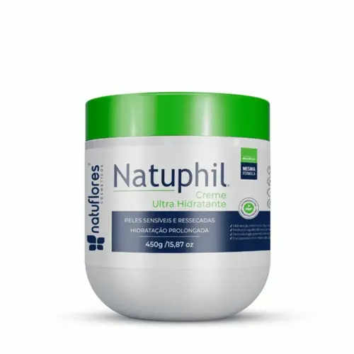 Creme Ultra Hidratante Hipoalergênico Corpo Natuphil Vegano sem Parabenos Natuflores Peles Extre Seca 450g