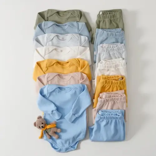 Kit Roupa de Bebê 4 peças 2 Body + 2 Mijão Malha 100% Algodão P Neutro
