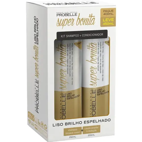 Kit Shampoo E Condicionador Liso Brilho Espelhado Probelle 450 ml