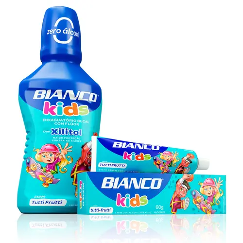 Kit Combo Creme Dental Kids 60g + Enxaguante Bucal 250ml Tutti Frutti Bianco