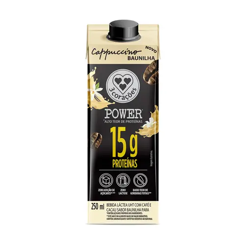 Bebida Láctea 3 Corações Power Cappuccino Baunilha 250ml