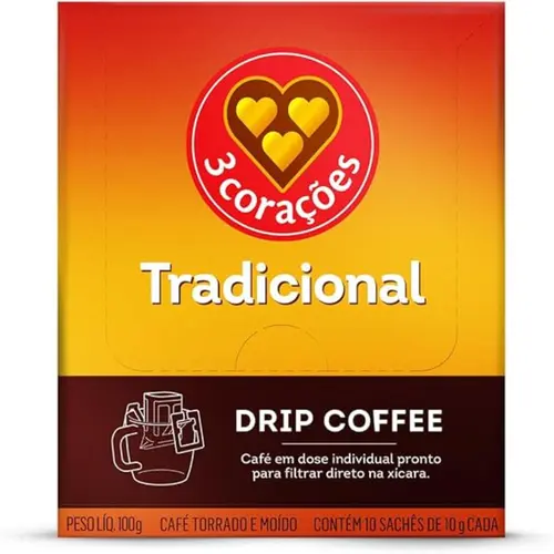 Café Drip Coffee Tradicional 3 Corações 10 unidades 100g