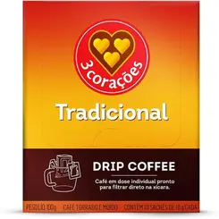 Café Drip Coffee Tradicional 3 Corações 10 unidades 100g