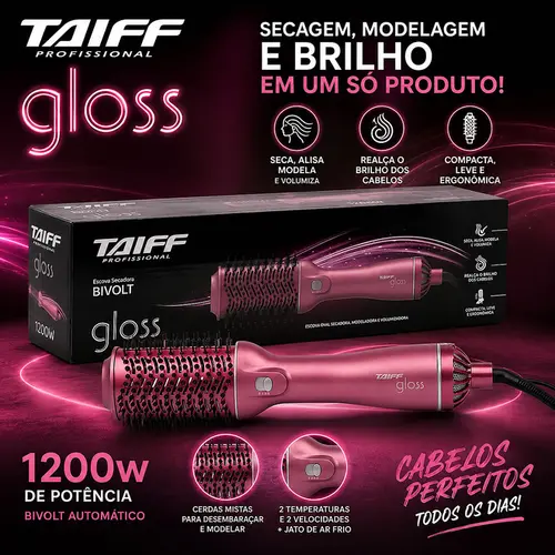 Escova Secadora Taiff Gloss Rose Bivolt (110V/220V) 1200W