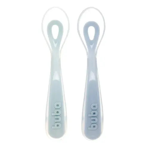 Kit 2 Colheres Em Silicone Fase 2 Azul